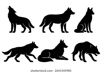 Set of Wolf Silhouettes Wild Animal Vector in Various Poses
