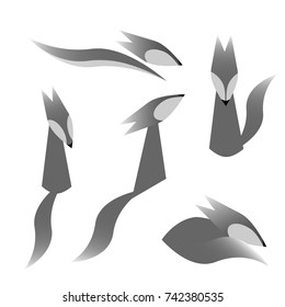 set of wolf symbols isolated on white background