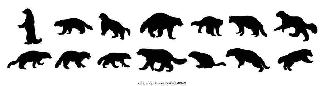 Conjunto de Ilustraciones vectoriales de silueta animal de Wolverine