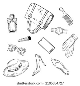 Set of woman accessories, vector illustration