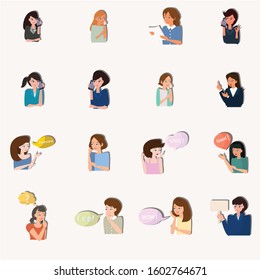 Set of woman action concept. Creative idea design. Flat vector illustration for template, brochure, web page or presentation.