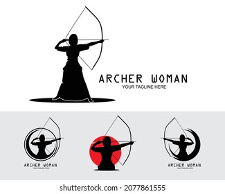 Set of woman archer silhouette collection