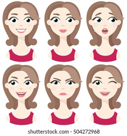 Set of woman avatar expressions face emotions vector illustration