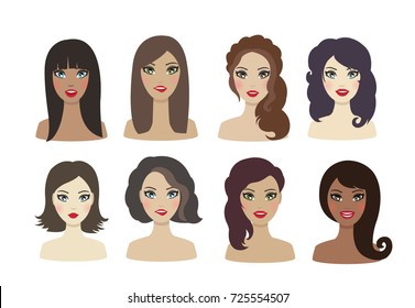Set Woman Avatars Different Hair Style Stock Vector (Royalty Free ...