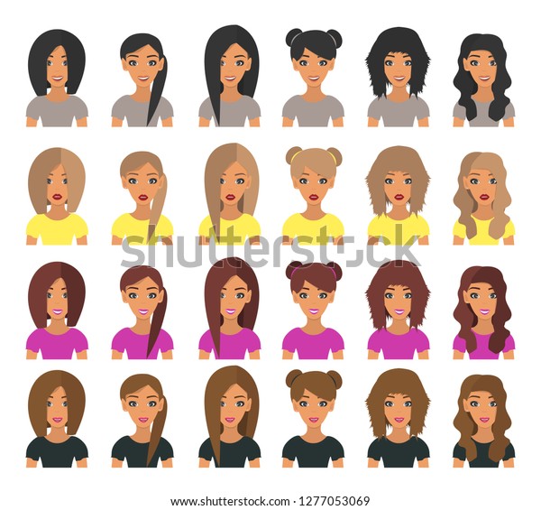 Set Woman Avatars Different Hair Style Stock Vector Royalty