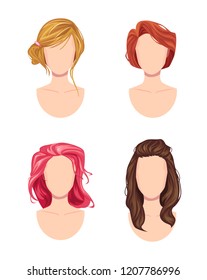 Set of woman avatars with different hairstyles. Vector illustration. Blank face
