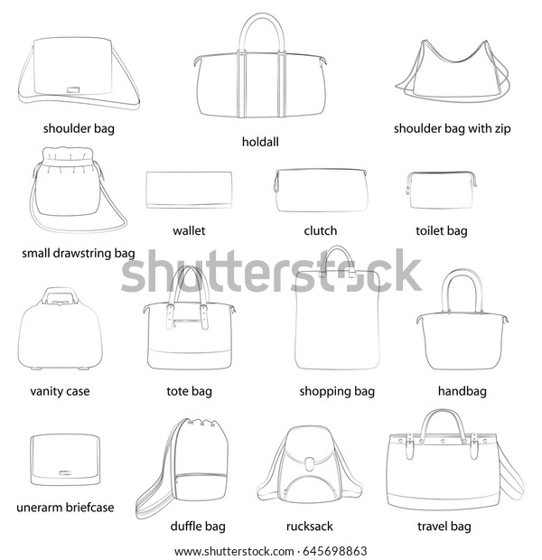 Set Woman Bags Names Black Outline Stock Vector (Royalty Free) 645698863