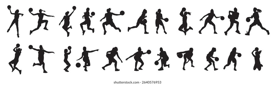 Set of woman basketball vector illustration