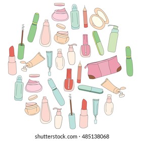 Set with woman cosmetics. Objects on white.