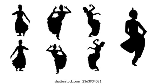 Set of woman dancer silhouette  isolated on white background.