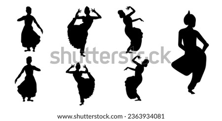 Set of woman dancer silhouette  isolated on white background.