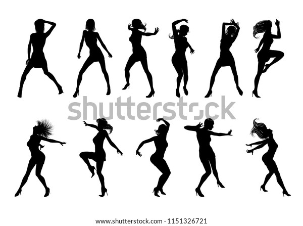 Set Woman Dancers Dancing Silhouette Shutterstock