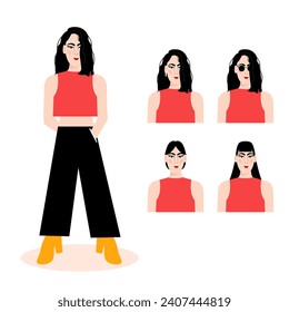 Set of a woman in different character. Vector illustration in a flat style