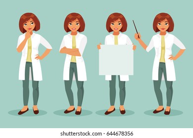 Set woman doctor in different poses. Vector illustration