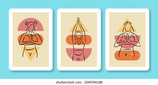 Set of Woman doing Yoga Pose Poster Illustration