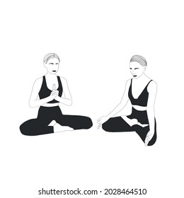 Set of woman dong asana. Meditation. Yoga prating. 