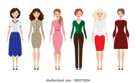 Set of woman dress code flat icons vector illustration. Women flat icons on white background