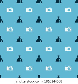 Set Woman dress and Photo camera on seamless pattern. Vector
