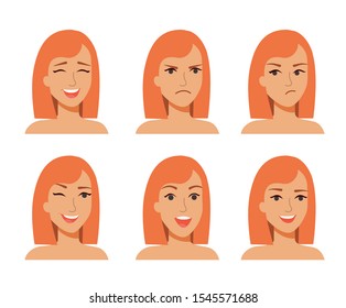 Set of woman emotion. Vector flat style illustration