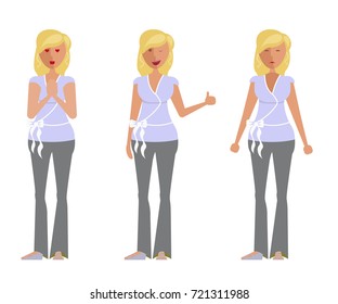Set of woman expression. Character creation. Full length and different face and body emotion portraits on white background. Build your own design. Vector illustration eps 10