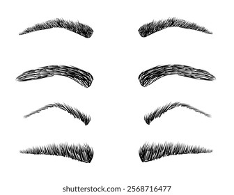 Set of woman eyebrow with makeup isolated on transparent background