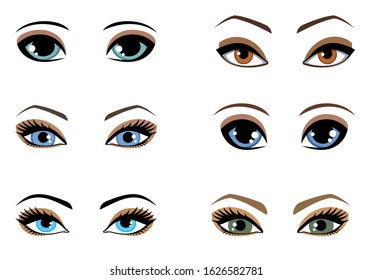 Set of woman eyes of different colors. Vector illustration