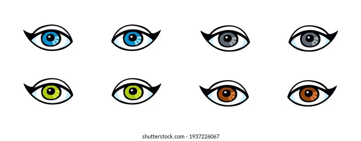 Set of woman eyes of different colors on white background.
