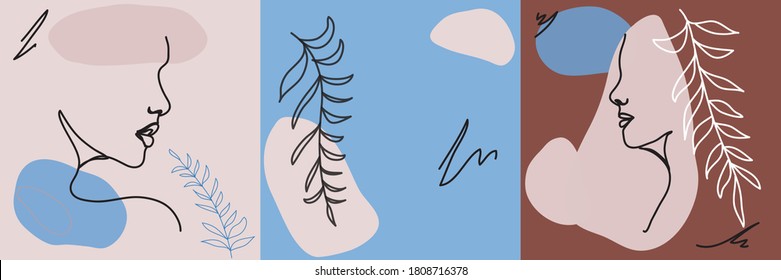 Collage contemporáneo de formas geométricas en un estilo moderno y de moda. Retrato vectorial de una mujer. Para el concepto de belleza, camiseta, postal, afiche. Colores pasteles.