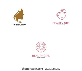 Set of Woman face logo design vector illustration, Girl silhouette for cosmetics, beauty, salon, health and spa, fashion themes
