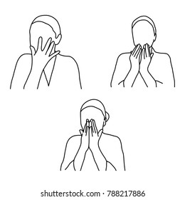 set of woman face massage vector illustration outline sketch hand drawn with black lines isolated on white background