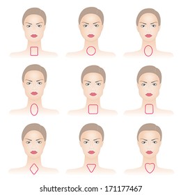 Set Of Woman Face Shapes 