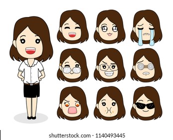 Set of woman faces