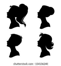 Set of woman faces in profile