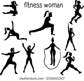 set of set woman fitness silhouette vector