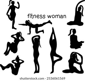 set of set woman fitness silhouette vector