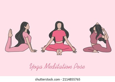 Set of Woman Girl Yoga Meditation People Pose Spiritual Flat illustration