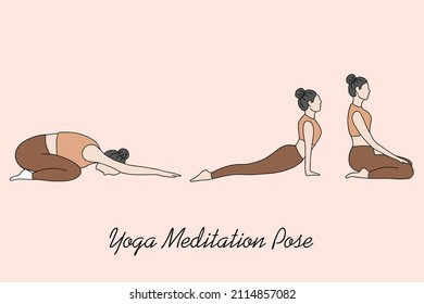 Set of Woman Girl Yoga Meditation People Pose Spiritual Flat illustration