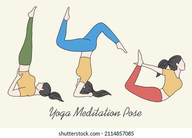 Set of Woman Girl Yoga Meditation People Pose Spiritual Flat illustration
