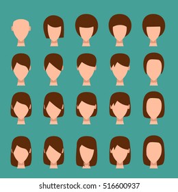 Set of woman hair in flat style, vector