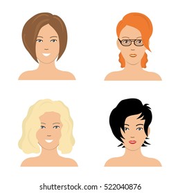 Set of woman hair styling. Four different images of girls. It can be used for the websites, forums and blogs. Vector illustration