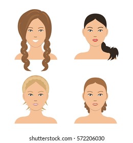 Set of woman hair styling. Four different images of girls. It can be used for the websites and forums. Vector illustration.