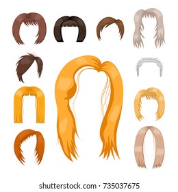 Set of woman hair styling vector illustration young brown silhouette health color haircut