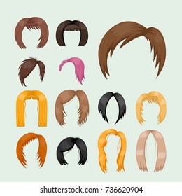 Set of woman hair styling vector illustration young brown silhouette health color haircut