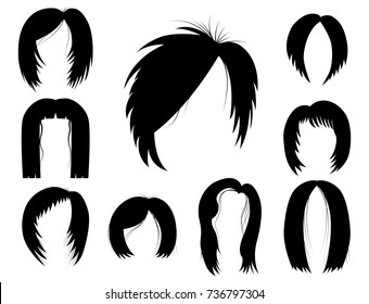 Set of woman hair styling vector illustration young brown silhouette health color haircut