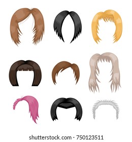 Set of woman hair styling vector illustration young brown silhouette health color haircut