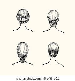 Set of woman hairstyle. Hand drawn collection of different woman hairstyles.