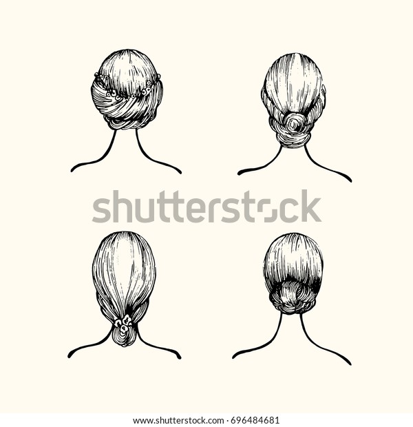 Set Woman Hairstyle Hand Drawn Collection Stock Vector Royalty Set Woman Hairstyle Hand Drawn Collection Stock Vector Royalty
