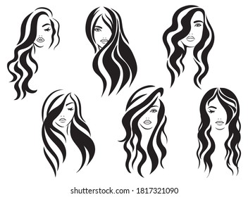 Set Woman Hairstyles Collection Silhouettes Hairstyles Stock Vector ...