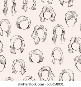 Set of Woman hairstyles. Seamless texture.