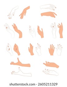 Set of woman hands gestures in doodle style isolated gesturing human arms. Vector illustration.
Категория	
